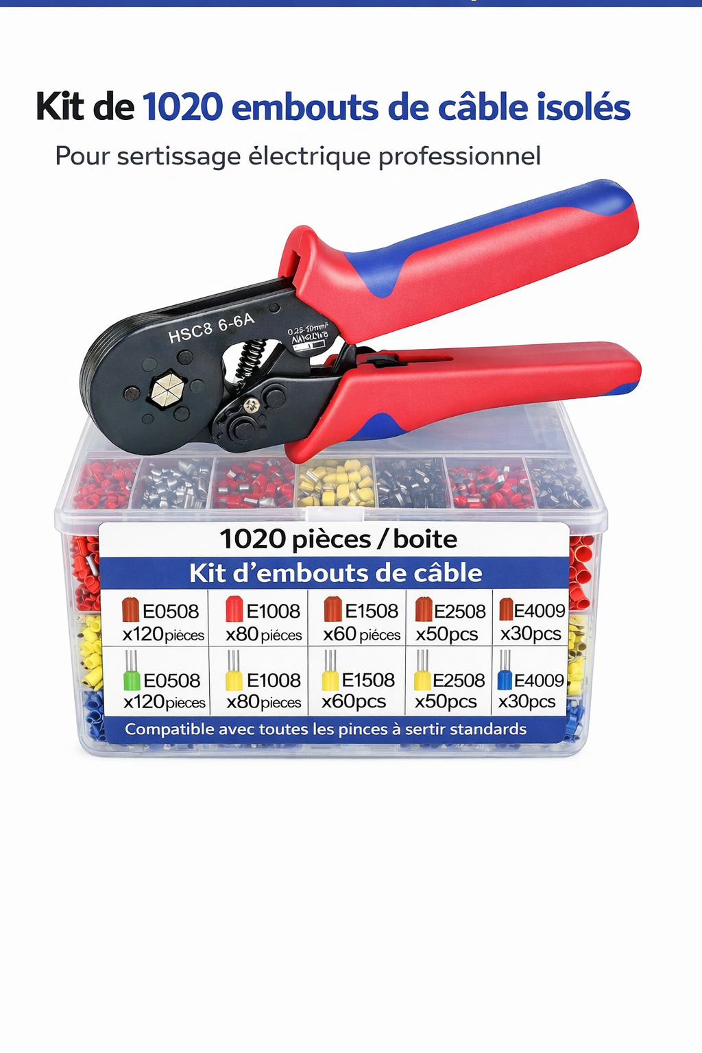 pince à sertir électrique avec embouts de cable HSC8 6-6A